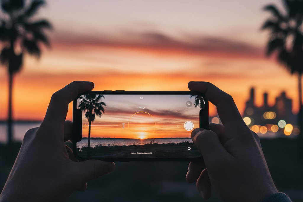 Photo coucher soleil au smartphone